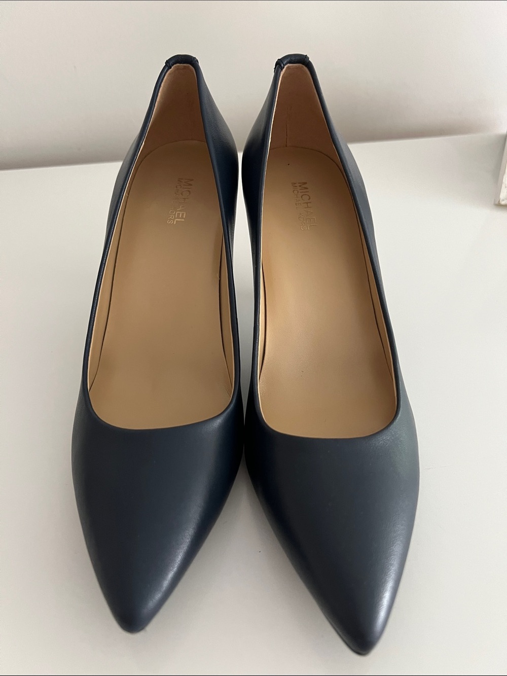 Michael Kors Navy Leather Pointed-Toe Pumps